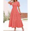 imageZESICA Womens 2025 Summer Short Sleeve Maxi Dress Casual V Neck Hollow Out Eyelet Ruffle Swing A Line Long DressesPeach