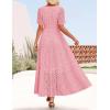 imageZESICA Womens 2025 Summer Short Sleeve Maxi Dress Casual V Neck Hollow Out Eyelet Ruffle Swing A Line Long DressesPink