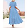 imageZESICA Womens 2025 Summer Short Sleeve Maxi Dress Casual V Neck Hollow Out Eyelet Ruffle Swing A Line Long DressesSky
