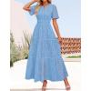 imageZESICA Womens 2025 Summer Short Sleeve Maxi Dress Casual V Neck Hollow Out Eyelet Ruffle Swing A Line Long DressesSky