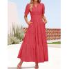 imageZESICA Womens 2025 Summer Short Sleeve Maxi Dress Casual V Neck Hollow Out Eyelet Ruffle Swing A Line Long DressesWatermelon