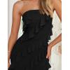 imageZESICA Womens Strapless Bodycon Dress Sexy Off Shoulder Mesh Ruffle Asymmetrical Slit Party Tube Maxi DressesBlack
