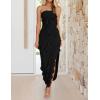 imageZESICA Womens Strapless Bodycon Dress Sexy Off Shoulder Mesh Ruffle Asymmetrical Slit Party Tube Maxi DressesBlack
