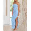 imageZESICA Womens Strapless Bodycon Dress Sexy Off Shoulder Mesh Ruffle Asymmetrical Slit Party Tube Maxi DressesBlue