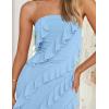 imageZESICA Womens Strapless Bodycon Dress Sexy Off Shoulder Mesh Ruffle Asymmetrical Slit Party Tube Maxi DressesBlue