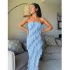 imageZESICA Womens Strapless Bodycon Dress Sexy Off Shoulder Mesh Ruffle Asymmetrical Slit Party Tube Maxi DressesBlue