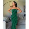 imageZESICA Womens Strapless Bodycon Dress Sexy Off Shoulder Mesh Ruffle Asymmetrical Slit Party Tube Maxi DressesDark Green