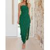 imageZESICA Womens Strapless Bodycon Dress Sexy Off Shoulder Mesh Ruffle Asymmetrical Slit Party Tube Maxi DressesDark Green