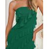 imageZESICA Womens Strapless Bodycon Dress Sexy Off Shoulder Mesh Ruffle Asymmetrical Slit Party Tube Maxi DressesDark Green