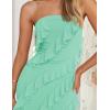 imageZESICA Womens Strapless Bodycon Dress Sexy Off Shoulder Mesh Ruffle Asymmetrical Slit Party Tube Maxi DressesMint