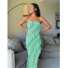 imageZESICA Womens Strapless Bodycon Dress Sexy Off Shoulder Mesh Ruffle Asymmetrical Slit Party Tube Maxi DressesMint