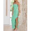 imageZESICA Womens Strapless Bodycon Dress Sexy Off Shoulder Mesh Ruffle Asymmetrical Slit Party Tube Maxi DressesMint