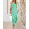 imageZESICA Womens Strapless Bodycon Dress Sexy Off Shoulder Mesh Ruffle Asymmetrical Slit Party Tube Maxi DressesMint