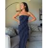 imageZESICA Womens Strapless Bodycon Dress Sexy Off Shoulder Mesh Ruffle Asymmetrical Slit Party Tube Maxi DressesNavy