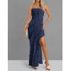imageZESICA Womens Strapless Bodycon Dress Sexy Off Shoulder Mesh Ruffle Asymmetrical Slit Party Tube Maxi DressesNavy