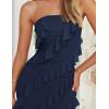 imageZESICA Womens Strapless Bodycon Dress Sexy Off Shoulder Mesh Ruffle Asymmetrical Slit Party Tube Maxi DressesNavy