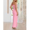 imageZESICA Womens Strapless Bodycon Dress Sexy Off Shoulder Mesh Ruffle Asymmetrical Slit Party Tube Maxi DressesPink