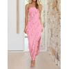imageZESICA Womens Strapless Bodycon Dress Sexy Off Shoulder Mesh Ruffle Asymmetrical Slit Party Tube Maxi DressesPink