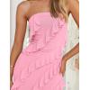 imageZESICA Womens Strapless Bodycon Dress Sexy Off Shoulder Mesh Ruffle Asymmetrical Slit Party Tube Maxi DressesPink
