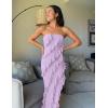 imageZESICA Womens Strapless Bodycon Dress Sexy Off Shoulder Mesh Ruffle Asymmetrical Slit Party Tube Maxi DressesPurple