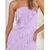 imageZESICA Womens Strapless Bodycon Dress Sexy Off Shoulder Mesh Ruffle Asymmetrical Slit Party Tube Maxi DressesPurple