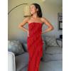 imageZESICA Womens Strapless Bodycon Dress Sexy Off Shoulder Mesh Ruffle Asymmetrical Slit Party Tube Maxi DressesRed