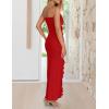 imageZESICA Womens Strapless Bodycon Dress Sexy Off Shoulder Mesh Ruffle Asymmetrical Slit Party Tube Maxi DressesRed