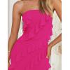 imageZESICA Womens Strapless Bodycon Dress Sexy Off Shoulder Mesh Ruffle Asymmetrical Slit Party Tube Maxi DressesRose