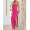 imageZESICA Womens Strapless Bodycon Dress Sexy Off Shoulder Mesh Ruffle Asymmetrical Slit Party Tube Maxi DressesRose