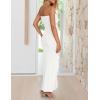 imageZESICA Womens Strapless Bodycon Dress Sexy Off Shoulder Mesh Ruffle Asymmetrical Slit Party Tube Maxi DressesWhite