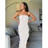 imageZESICA Womens Strapless Bodycon Dress Sexy Off Shoulder Mesh Ruffle Asymmetrical Slit Party Tube Maxi DressesWhite