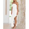 imageZESICA Womens Strapless Bodycon Dress Sexy Off Shoulder Mesh Ruffle Asymmetrical Slit Party Tube Maxi DressesWhite