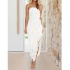 imageZESICA Womens Strapless Bodycon Dress Sexy Off Shoulder Mesh Ruffle Asymmetrical Slit Party Tube Maxi DressesWhite