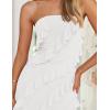 imageZESICA Womens Strapless Bodycon Dress Sexy Off Shoulder Mesh Ruffle Asymmetrical Slit Party Tube Maxi DressesWhite