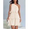 imageZESICA Womens Summer Sleeveless Mini Dress Boho One Shoulder Ruffle Tiered Layered Chiffon Flowy A Line DressesApricot