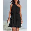 imageZESICA Womens Summer Sleeveless Mini Dress Boho One Shoulder Ruffle Tiered Layered Chiffon Flowy A Line DressesDarkblack