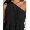 imageZESICA Womens Summer Sleeveless Mini Dress Boho One Shoulder Ruffle Tiered Layered Chiffon Flowy A Line DressesDarkblack