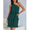 imageZESICA Womens Summer Sleeveless Mini Dress Boho One Shoulder Ruffle Tiered Layered Chiffon Flowy A Line DressesDarkgreen