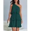 imageZESICA Womens Summer Sleeveless Mini Dress Boho One Shoulder Ruffle Tiered Layered Chiffon Flowy A Line DressesDarkgreen