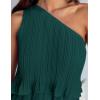 imageZESICA Womens Summer Sleeveless Mini Dress Boho One Shoulder Ruffle Tiered Layered Chiffon Flowy A Line DressesDarkgreen