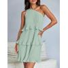 imageZESICA Womens Summer Sleeveless Mini Dress Boho One Shoulder Ruffle Tiered Layered Chiffon Flowy A Line DressesLight Green