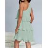 imageZESICA Womens Summer Sleeveless Mini Dress Boho One Shoulder Ruffle Tiered Layered Chiffon Flowy A Line DressesLight Green