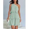 imageZESICA Womens Summer Sleeveless Mini Dress Boho One Shoulder Ruffle Tiered Layered Chiffon Flowy A Line DressesLight Green