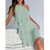 imageZESICA Womens Summer Sleeveless Mini Dress Boho One Shoulder Ruffle Tiered Layered Chiffon Flowy A Line DressesLight Green