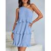 imageZESICA Womens Summer Sleeveless Mini Dress Boho One Shoulder Ruffle Tiered Layered Chiffon Flowy A Line DressesLightblue