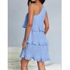imageZESICA Womens Summer Sleeveless Mini Dress Boho One Shoulder Ruffle Tiered Layered Chiffon Flowy A Line DressesLightblue