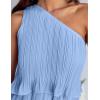imageZESICA Womens Summer Sleeveless Mini Dress Boho One Shoulder Ruffle Tiered Layered Chiffon Flowy A Line DressesLightblue