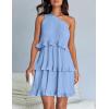imageZESICA Womens Summer Sleeveless Mini Dress Boho One Shoulder Ruffle Tiered Layered Chiffon Flowy A Line DressesLightblue