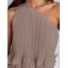 imageZESICA Womens Summer Sleeveless Mini Dress Boho One Shoulder Ruffle Tiered Layered Chiffon Flowy A Line DressesLightkhaki