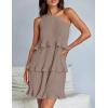 imageZESICA Womens Summer Sleeveless Mini Dress Boho One Shoulder Ruffle Tiered Layered Chiffon Flowy A Line DressesLightkhaki